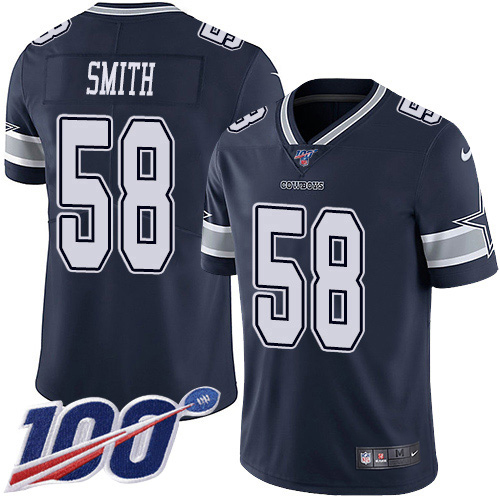 Nike Cowboys #58 Aldon Smith Navy Blue Team Color Youth Stitched NFL 100th Season Vapor Untouchable Limited Jersey