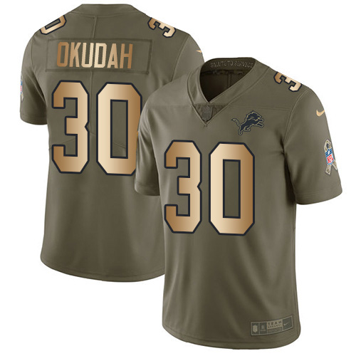 Nike Lions #30 Jeff Okudah Olive/Gold Youth Stitched NFL Limited 2017 Salute To Service Jersey