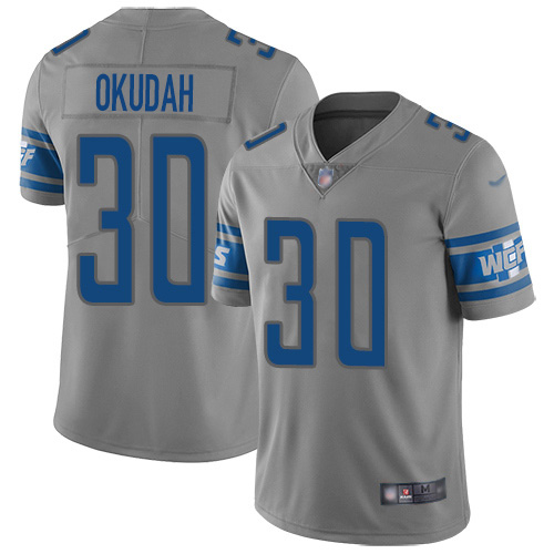 Nike Lions #30 Jeff Okudah Gray Youth Stitched NFL Limited Inverted Legend Jersey