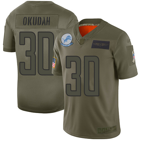 Nike Lions #30 Jeff Okudah Camo Youth Stitched NFL Limited 2019 Salute To Service Jersey