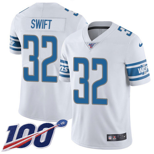 Nike Lions #32 D'Andre Swift White Youth Stitched NFL 100th Season Vapor Untouchable Limited Jersey