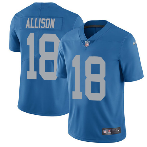 Nike Lions #18 Geronimo Allison Blue Throwback Youth Stitched NFL Vapor Untouchable Limited Jersey