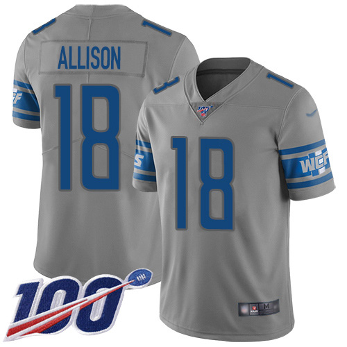 Nike Lions #18 Geronimo Allison Gray Youth Stitched NFL Limited Inverted Legend 100th Season Jersey