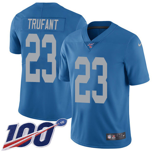 Nike Lions #23 Desmond Trufant Blue Throwback Youth Stitched NFL 100th Season Vapor Untouchable Limited Jersey
