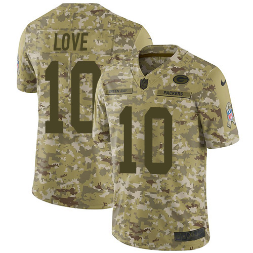 Nike Packers #10 Jordan Love Camo Youth Stitched NFL Limited 2018 Salute To Service Jersey