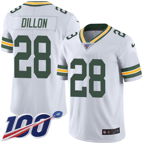 Nike Packers #28 AJ Dillon White Youth Stitched NFL 100th Season Vapor Untouchable Limited Jersey