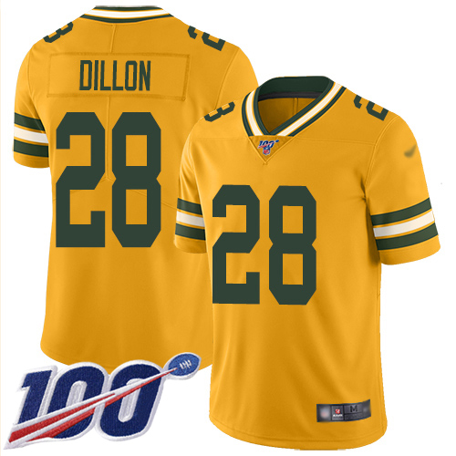 Nike Packers #28 AJ Dillon Gold Youth Stitched NFL Limited Inverted Legend 100th Season Jersey
