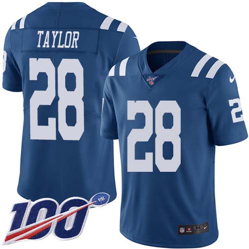 Nike Colts #28 Jonathan Taylor Royal Blue Youth Stitched NFL Limited Rush 100th Season Jersey