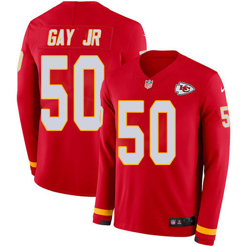 Nike Chiefs #50 Willie Gay Jr. Red Team Color Youth Stitched NFL Limited Therma Long Sleeve Jersey
