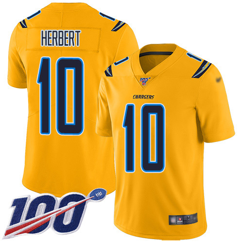 Nike Chargers #10 Justin Herbert Gold Youth Stitched NFL Limited Inverted Legend 100th Season Jersey