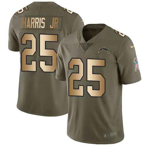 Nike Chargers #25 Chris Harris Jr Olive/Gold Youth Stitched NFL Limited 2017 Salute To Service Jersey
