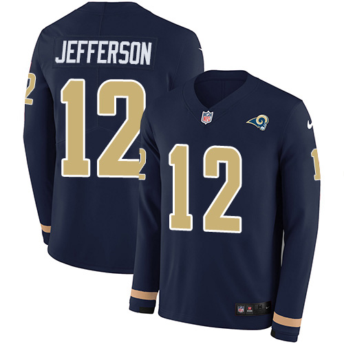 Nike Rams #12 Van Jefferson Navy Blue Team Color Youth Stitched NFL Limited Therma Long Sleeve Jersey