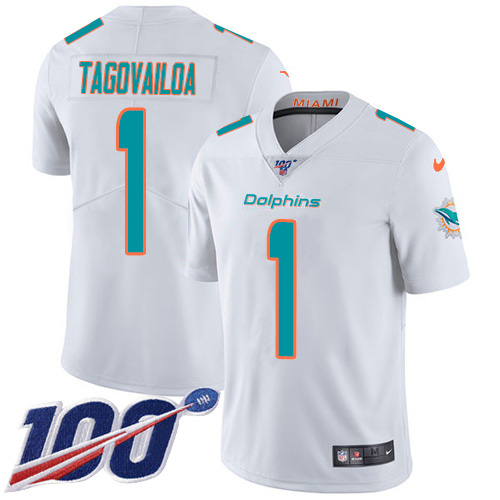 Nike Dolphins #1 Tua Tagovailoa White Youth Stitched NFL 100th Season Vapor Untouchable Limited Jersey