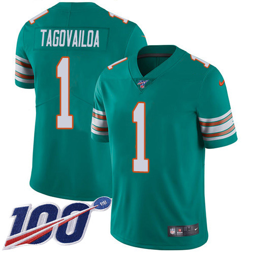 Nike Dolphins #1 Tua Tagovailoa Aqua Green Alternate Youth Stitched NFL 100th Season Vapor Untouchable Limited Jersey