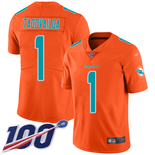Nike Dolphins #1 Tua Tagovailoa Orange Youth Stitched NFL Limited Inverted Legend 100th Season Jersey