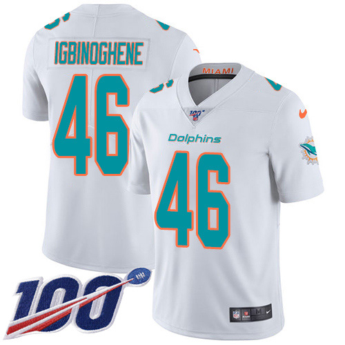Nike Dolphins #46 Noah Igbinoghene White Youth Stitched NFL 100th Season Vapor Untouchable Limited Jersey
