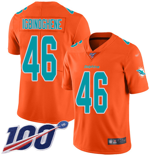 Nike Dolphins #46 Noah Igbinoghene Orange Youth Stitched NFL Limited Inverted Legend 100th Season Jersey