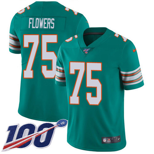 Nike Dolphins #75 Ereck Flowers Aqua Green Alternate Youth Stitched NFL 100th Season Vapor Untouchable Limited Jersey