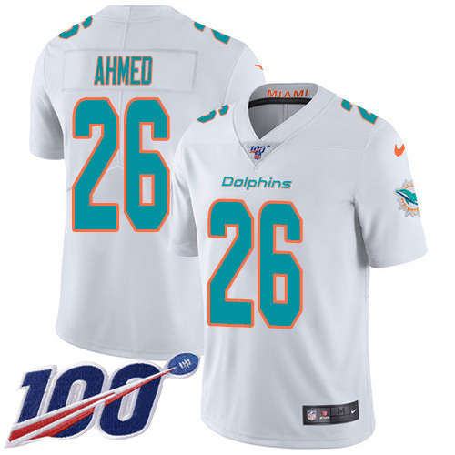 Nike Dolphins #26 Salvon Ahmed White Youth Stitched NFL 100th Season Vapor Untouchable Limited Jersey