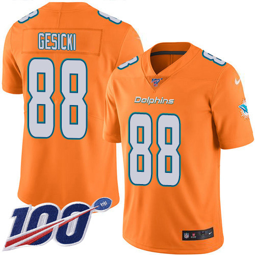 Nike Dolphins #88 Mike Gesicki Orange Youth Stitched NFL Limited Rush 100th Season Jersey