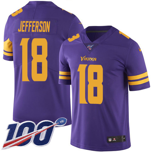 Nike Vikings #18 Justin Jefferson Purple Youth Stitched NFL Limited Rush 100th Season Jersey