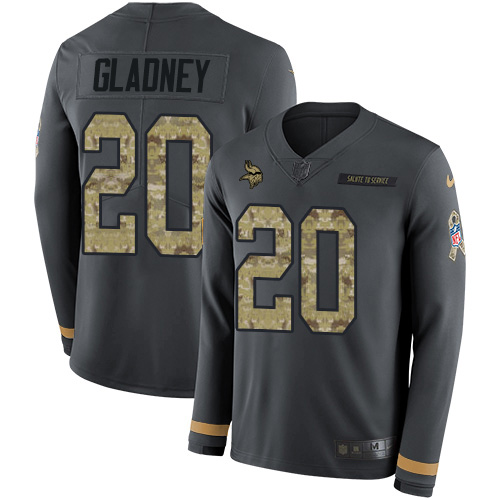 Nike Vikings #20 Jeff Gladney Anthracite Salute to Service Youth Stitched NFL Limited Therma Long Sleeve Jersey