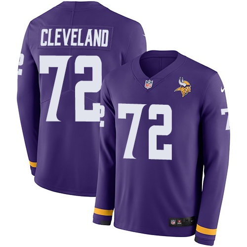 Nike Vikings #72 Ezra Cleveland Purple Team Color Youth Stitched NFL Limited Therma Long Sleeve Jersey