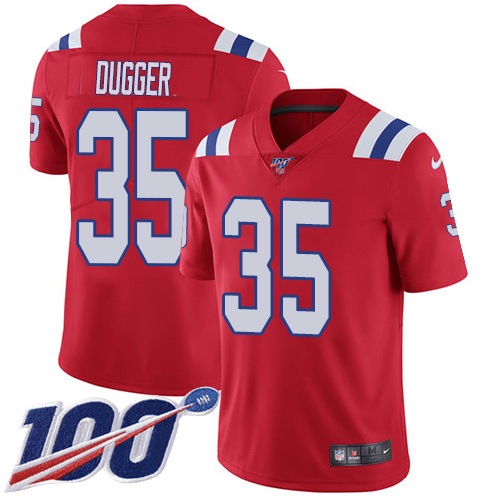 Nike Patriots #35 Kyle Dugger Red Alternate Youth Stitched NFL 100th Season Vapor Untouchable Limited Jersey