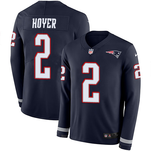 Nike Patriots #2 Brian Hoyer Navy Blue Team Color Youth Stitched NFL Limited Therma Long Sleeve Jersey