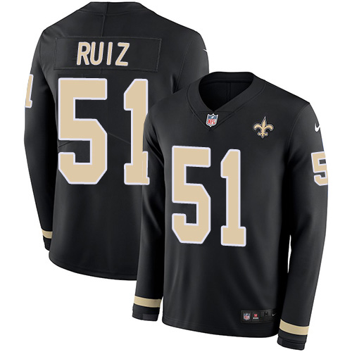 Nike Saints #51 Cesar Ruiz Black Team Color Youth Stitched NFL Limited Therma Long Sleeve Jersey