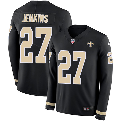 Nike Saints #27 Malcolm Jenkins Black Team Color Youth Stitched NFL Limited Therma Long Sleeve Jersey