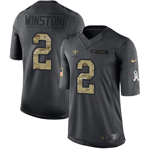 Nike Saints #2 Jameis Winston Black Youth Stitched NFL Limited 2016 Salute to Service Jersey