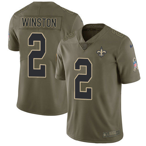 Nike Saints #2 Jameis Winston Olive Youth Stitched NFL Limited 2017 Salute To Service Jersey