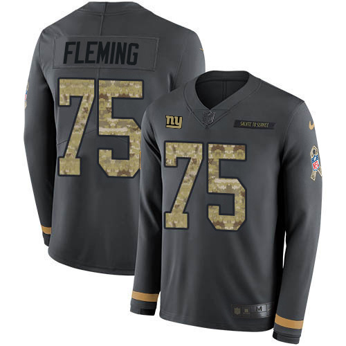 Nike Giants #75 Cameron Fleming Anthracite Salute to Service Youth Stitched NFL Limited Therma Long Sleeve Jersey