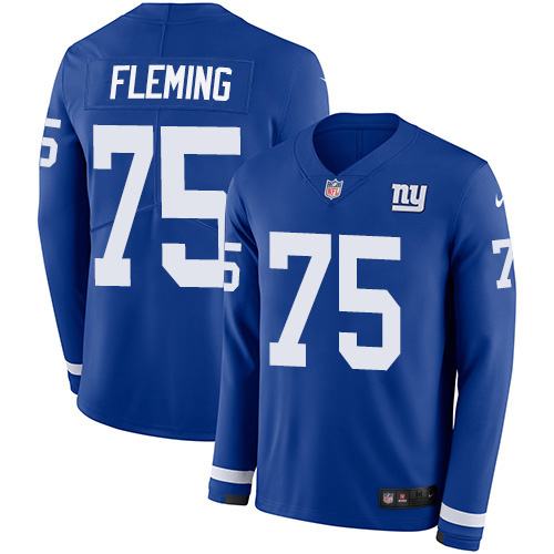 Nike Giants #75 Cameron Fleming Royal Blue Team Color Youth Stitched NFL Limited Therma Long Sleeve Jersey