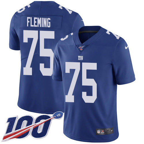 Nike Giants #75 Cameron Fleming Royal Blue Team Color Youth Stitched NFL 100th Season Vapor Untouchable Limited Jersey