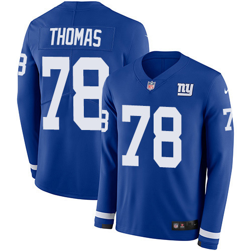 Nike Giants #78 Andrew Thomas Royal Blue Team Color Youth Stitched NFL Limited Therma Long Sleeve Jersey