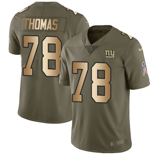 Nike Giants #78 Andrew Thomas Olive/Gold Youth Stitched NFL Limited 2017 Salute To Service Jersey