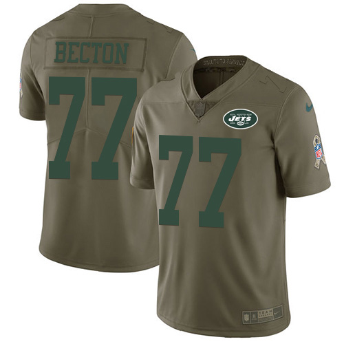 Nike Jets #77 Mekhi Becton Olive Youth Stitched NFL Limited 2017 Salute To Service Jersey