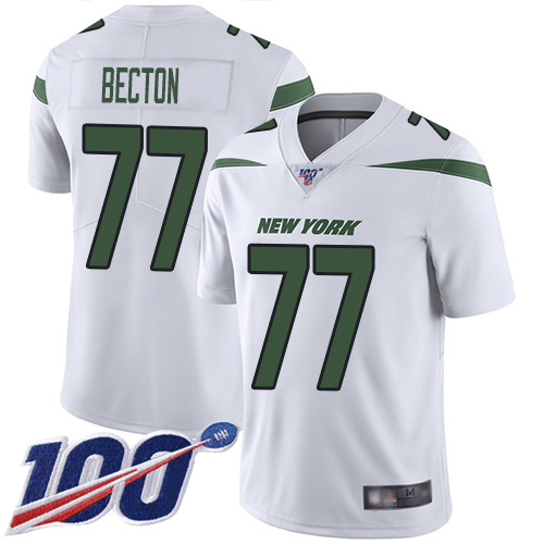 Nike Jets #77 Mekhi Becton White Youth Stitched NFL 100th Season Vapor Untouchable Limited Jersey