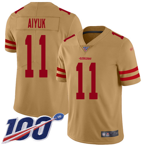 Nike 49ers #11 Brandon Aiyuk Gold Youth Stitched NFL Limited Inverted Legend 100th Season Jersey