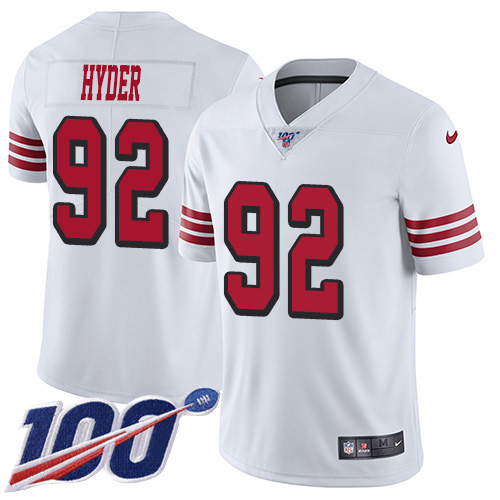 Nike 49ers #92 Kerry Hyder White Youth Stitched NFL Limited Rush 100th Season Jersey