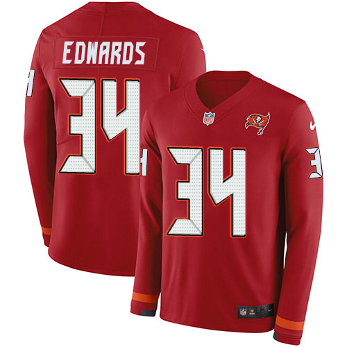 Nike Buccaneers #34 Mike Edwards Red Team Color Youth Stitched NFL Limited Therma Long Sleeve Jersey
