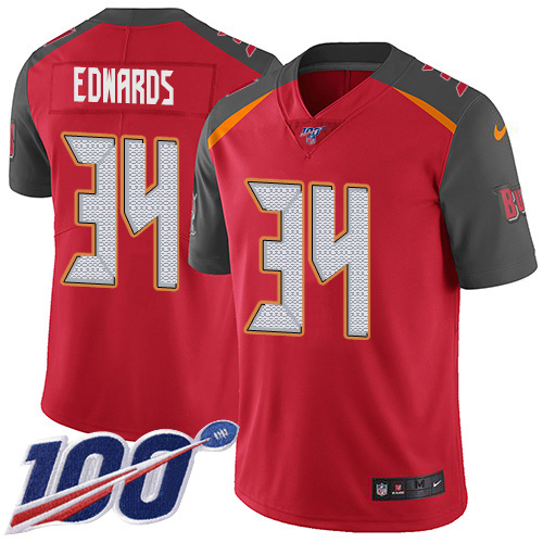 Nike Buccaneers #34 Mike Edwards Red Team Color Youth Stitched NFL 100th Season Vapor Untouchable Limited Jersey