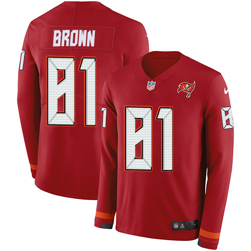 Nike Buccaneers #81 Antonio Brown Red Team Color Youth Stitched NFL Limited Therma Long Sleeve Jersey