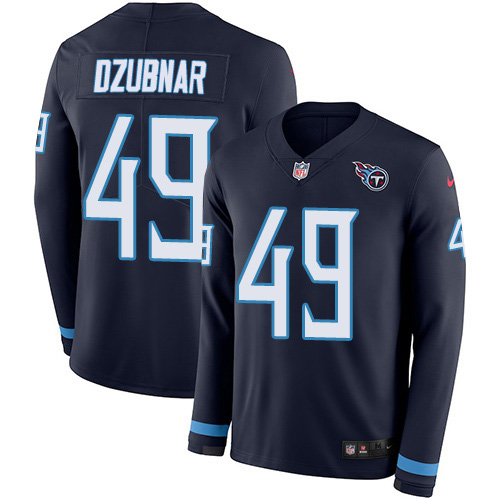 Nike Titans #49 Nick Dzubnar Navy Blue Team Color Youth Stitched NFL Limited Therma Long Sleeve Jersey