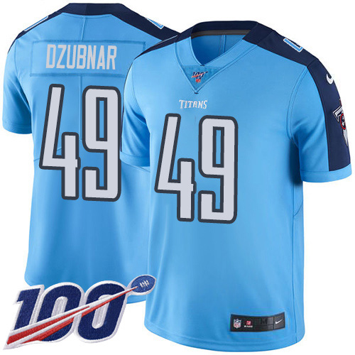 Nike Titans #49 Nick Dzubnar Light Blue Youth Stitched NFL Limited Rush 100th Season Jersey