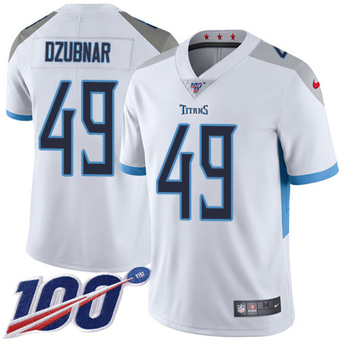 Nike Titans #49 Nick Dzubnar White Youth Stitched NFL 100th Season Vapor Untouchable Limited Jersey