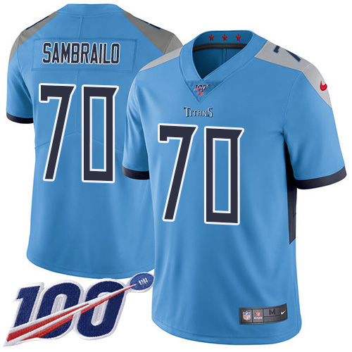 Nike Titans #70 Ty Sambrailo Light Blue Alternate Youth Stitched NFL 100th Season Vapor Untouchable Limited Jersey