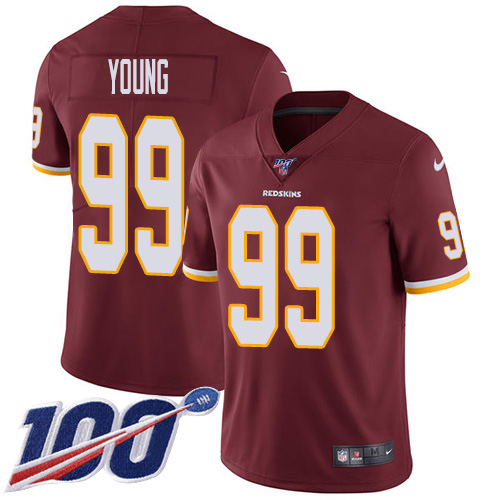 Nike Redskins #99 Chase Young Burgundy Red Team Color Youth Stitched NFL 100th Season Vapor Untouchable Limited Jersey
